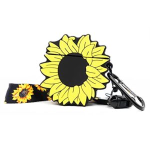 jcmy airpods case cover, nature airpods accessories series, cute kawaii sunflower design, 360° silicone protective cover skin with carabiner and wrist strap for girls teens women (airpods 1/2)