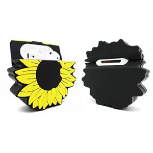 JCMY AirPods Case Cover, Nature AirPods Accessories Series, Cute Kawaii Sunflower Design, 360° Silicone Protective Cover Skin with Carabiner and Wrist Strap for Girls Teens Women (Airpods 1/2)
