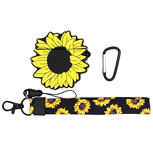 JCMY AirPods Case Cover, Nature AirPods Accessories Series, Cute Kawaii Sunflower Design, 360° Silicone Protective Cover Skin with Carabiner and Wrist Strap for Girls Teens Women (Airpods 1/2)