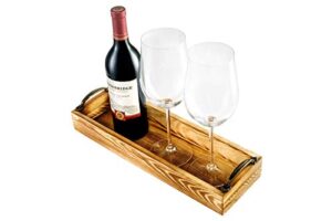 strova rectangular wood serving tray with handles – 16 inch long narrow tray for serving wine, appetizers, coffee, condiments, fruits, and more
