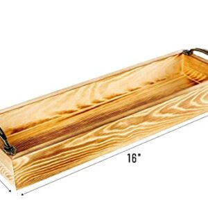 Strova Rectangular Wood Serving Tray with Handles – 16 Inch Long Narrow Tray for Serving Wine, Appetizers, Coffee, Condiments, Fruits, and More