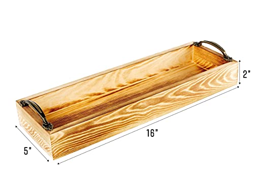 Strova Rectangular Wood Serving Tray with Handles – 16 Inch Long Narrow Tray for Serving Wine, Appetizers, Coffee, Condiments, Fruits, and More