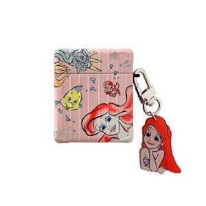 hard plastic case with keychain charm for apple airpods 1 2 1st 2nd generation airpods1 airpods2 pink ariel the little mermaid princess fish pink color cartoon anime cute lovely kids girls