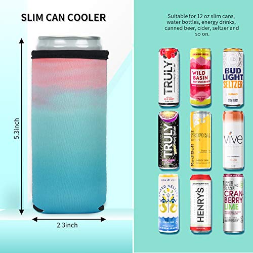 Slim Can Cooler Sleeves, 12oz Skinny Blank Neoprene Beer Can Cooler, Soft Insulated Reusable DIY Personalized Cooler for Water Bottle Soda, for Parties Weddings Events (Bright, 12)