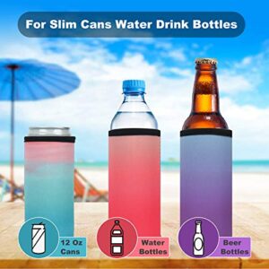 Slim Can Cooler Sleeves, 12oz Skinny Blank Neoprene Beer Can Cooler, Soft Insulated Reusable DIY Personalized Cooler for Water Bottle Soda, for Parties Weddings Events (Bright, 12)