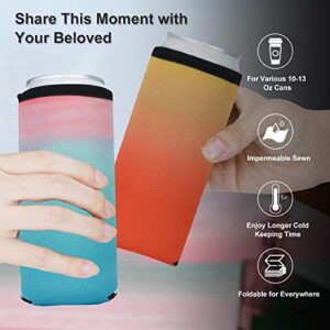 Slim Can Cooler Sleeves, 12oz Skinny Blank Neoprene Beer Can Cooler, Soft Insulated Reusable DIY Personalized Cooler for Water Bottle Soda, for Parties Weddings Events (Bright, 12)