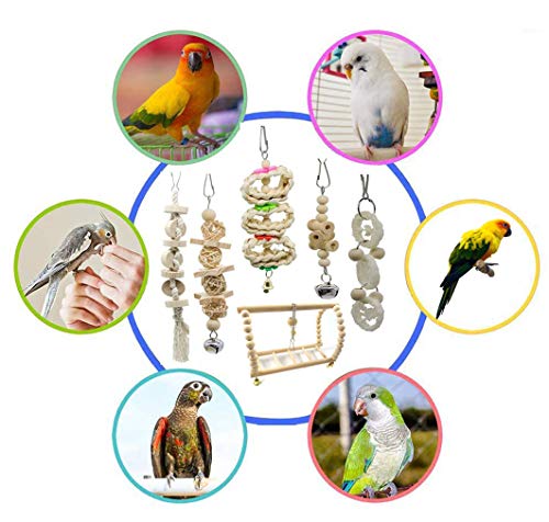 VolksRose 7 Packs Bird Parrot Swing Chewing Toys, Hanging Hammock Bell Pet Bird Climbing Stand Cage Toys Suitable for Small Parakeets, Cockatiels, Conures, Budgie, Macaws, Parrots, Mynah, Love Birds