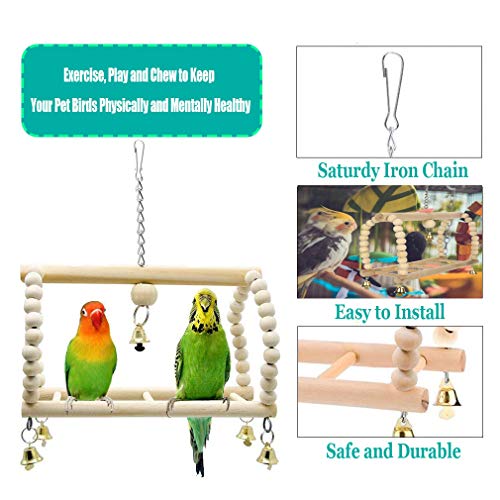 VolksRose 7 Packs Bird Parrot Swing Chewing Toys, Hanging Hammock Bell Pet Bird Climbing Stand Cage Toys Suitable for Small Parakeets, Cockatiels, Conures, Budgie, Macaws, Parrots, Mynah, Love Birds