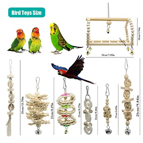 VolksRose 7 Packs Bird Parrot Swing Chewing Toys, Hanging Hammock Bell Pet Bird Climbing Stand Cage Toys Suitable for Small Parakeets, Cockatiels, Conures, Budgie, Macaws, Parrots, Mynah, Love Birds