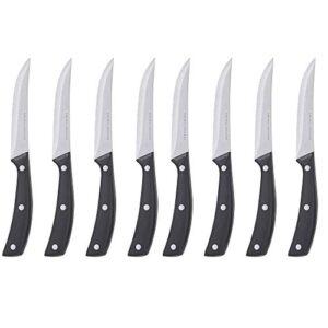 emeril lagasse steak knife set of 8, 4.5” stainless steel serrated blades, premium kitchen steak knife set with black handles