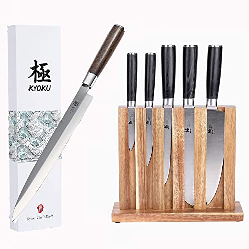 Kyoku Samurai Series 5-Knife Set with Block + 10.5" Yanagiba Knife Japanese Sushi Sashimi Knives - Japanese High Carbon Steel