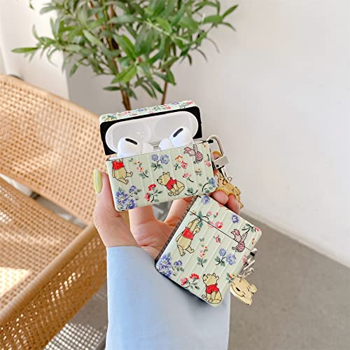 Soft TPU Case with Keychain and Charm for Apple AirPods Pro 2019 Model Winnie The Pooh Piglet Yellow Bear Pink Pig Flower Floral Cartoon Cute Lovely Kids Girls