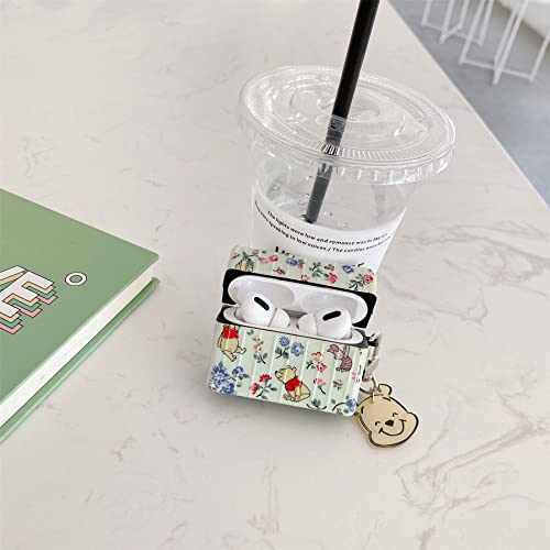 Soft TPU Case with Keychain and Charm for Apple AirPods Pro 2019 Model Winnie The Pooh Piglet Yellow Bear Pink Pig Flower Floral Cartoon Cute Lovely Kids Girls