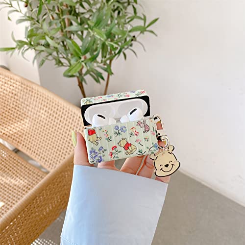 Soft TPU Case with Keychain and Charm for Apple AirPods Pro 2019 Model Winnie The Pooh Piglet Yellow Bear Pink Pig Flower Floral Cartoon Cute Lovely Kids Girls