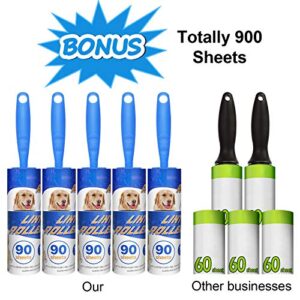 Lint Rollers for Pet Hair Extra Sticky Remover 900 Sheets Total Upgraded 5 Handles with 10 Refills Portable Travel Size for Couch Furniture Clothes Dog & Cat Hair Removal