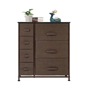 byouth dresser with 7 drawers - furniture storage tower unit for bedroom, hallway, closet, office organization - steel frame, wood top, easy pull fabric bins (brown)
