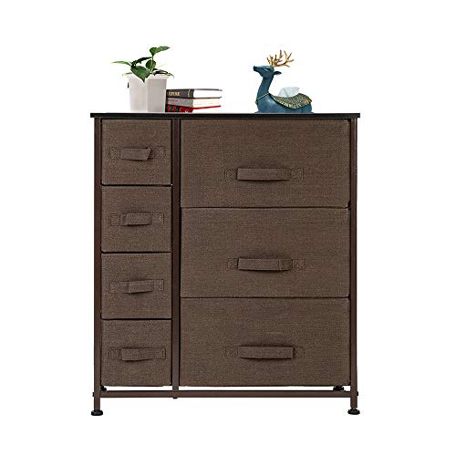 Byouth Dresser with 7 Drawers - Furniture Storage Tower Unit for Bedroom, Hallway, Closet, Office Organization - Steel Frame, Wood Top, Easy Pull Fabric Bins (Brown)