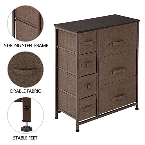 Byouth Dresser with 7 Drawers - Furniture Storage Tower Unit for Bedroom, Hallway, Closet, Office Organization - Steel Frame, Wood Top, Easy Pull Fabric Bins (Brown)