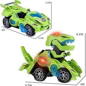 XILETAO Deform Dinosaur Toys for Boys Girls, 2 in 1 Dinosaur Toy Cars for Kids, Transforming Dinosaur LED Car with Music, Automatic Dino Transformers Toys, Boy Toys Dinosaurs Toy Car (Green)