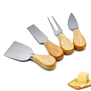 cheese knife set,4 pieces stainless steel cheese knives for charcuterie board,charcuterie knife spreader fork set with bamboo wood handle,cheese utensils tools set with cutter slicer shaver