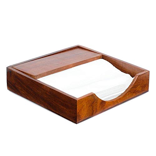 EARTHLY HOME Wooden Plain Flap Napkin Holder Flat Scroll Collection, Bar Napkin Holder for Tables, Tableware Tissue Holder, Farmhouse Napkin Dispenser, 7.0"x7.0"x1.75" Style 5