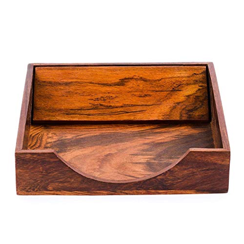 EARTHLY HOME Wooden Plain Flap Napkin Holder Flat Scroll Collection, Bar Napkin Holder for Tables, Tableware Tissue Holder, Farmhouse Napkin Dispenser, 7.0"x7.0"x1.75" Style 5