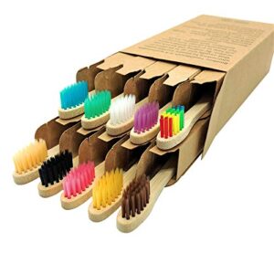 ecopro kids bamboo toothbrush 10 pack, soft bristles, children's toothbrushes eco-friendly vegan natural wooden handle tooth brush