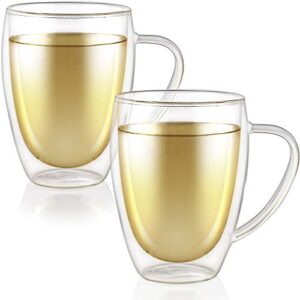 teabloom double walled glasses - set of 2 insulated glass mugs for tea, coffee, and more (12 ounces) – clear bliss collection