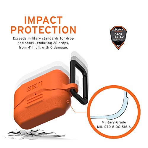 URBAN ARMOR GEAR UAG Compatible with AirPod Pro Case Full-Body Protective Soft-Touch Silicone Case with Detachable Carabiner, Standard Issue Silicone_001, Orange