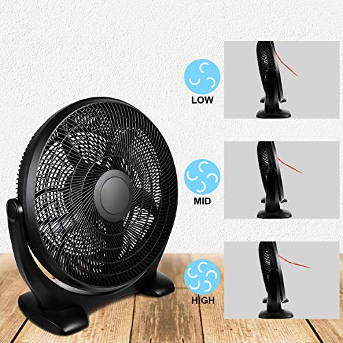 Simple Deluxe 20 Inch 3-Speed Plastic Floor Fans Oscillating Quiet for Home Commercial, Residential, and Greenhouse Use, Outdoor/Indoor, Black (HIFANXFLOOR20PLATICEXP)