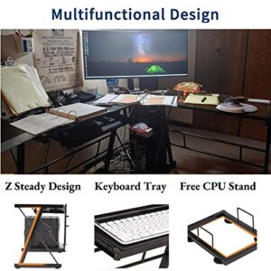 Reversible L-shaped Computer Corner Desk, Modern Toughened Glass L Shaped Round Corner Desk with Keyboard Tray & CPU Stand, PC Laptop Writing Gamer Workstation for Home Office Small Spaces (Clear)