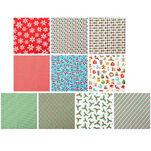 ARTIBETTER 20 Sheets Christmas Fabric Bundle Squares Snowman Santa Claus Cotton Fabrics Christmas Patchwork Squares for Sewing Cloths Quilting Scrapbooking DIY Crafts