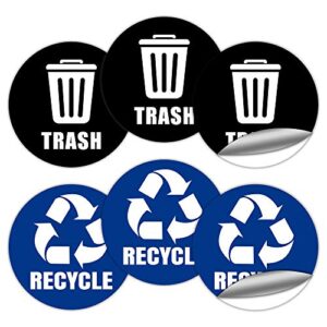 linkidea 6 pack recycle sticker for trash can, 5" recycle trash bin stickers, recycling decal sign for garbage cans, indoor, outdoor (black & blue)