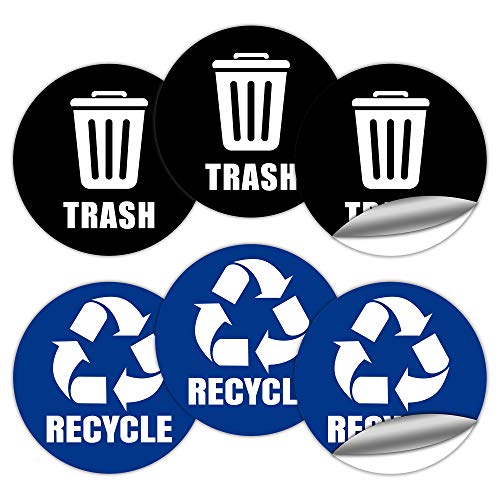 Linkidea 6 Pack Recycle Sticker for Trash Can, 5" Recycle Trash Bin Stickers, Recycling Decal Sign for Garbage Cans, Indoor, Outdoor (Black & Blue)