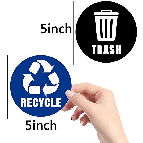 Linkidea 6 Pack Recycle Sticker for Trash Can, 5" Recycle Trash Bin Stickers, Recycling Decal Sign for Garbage Cans, Indoor, Outdoor (Black & Blue)