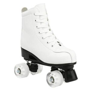 KALINNU Womens Roller Skates, PU Leather Roller Skates Four-Wheel High-top Roller Skates Perfect Indoor Outdoor Adult Roller Skates with Bag (White flash,11)