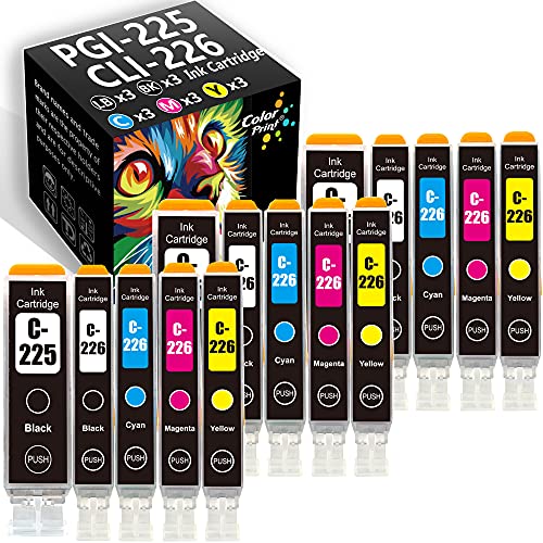 15-Pack ColorPrint Compatible PGI225 CLI226 Ink Cartridge Replacement for Canon 225 226 PGI-225 CLI-226 PIXMA iP4920 MG5120 MG5220 MG6220 MG6120 MG8220 MX882 MX892 MG5320 Printer (3XLBK,3BK,3C,3M,3Y)