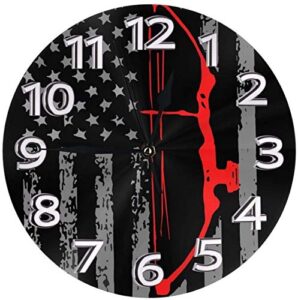 bushuo archery bow hunting us flag wall clock waterproof decorative clocks lightweight clock with roman numeral hands durable round wall clock for living room classroom patio bedroom