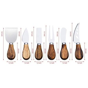 Cheese Knife, ONIPU 6-Piece Wood Handle Stainless Steel Cheese Knife Set, Cheese Accessories Knives, Cut, Slice, Shave Spread All Kinds of Hard and Soft Cheese Tool, Gift Box Serving for All Occasions