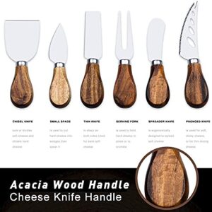 Cheese Knife, ONIPU 6-Piece Wood Handle Stainless Steel Cheese Knife Set, Cheese Accessories Knives, Cut, Slice, Shave Spread All Kinds of Hard and Soft Cheese Tool, Gift Box Serving for All Occasions