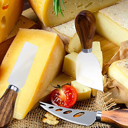 Cheese Knife, ONIPU 6-Piece Wood Handle Stainless Steel Cheese Knife Set, Cheese Accessories Knives, Cut, Slice, Shave Spread All Kinds of Hard and Soft Cheese Tool, Gift Box Serving for All Occasions