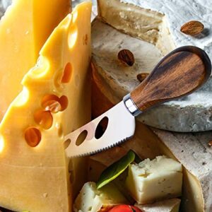 Cheese Knife, ONIPU 6-Piece Wood Handle Stainless Steel Cheese Knife Set, Cheese Accessories Knives, Cut, Slice, Shave Spread All Kinds of Hard and Soft Cheese Tool, Gift Box Serving for All Occasions