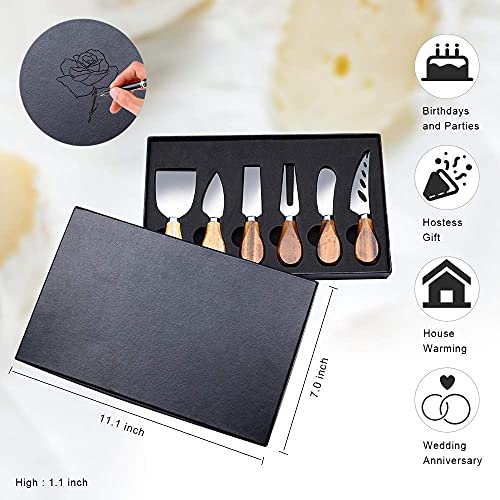 Cheese Knife, ONIPU 6-Piece Wood Handle Stainless Steel Cheese Knife Set, Cheese Accessories Knives, Cut, Slice, Shave Spread All Kinds of Hard and Soft Cheese Tool, Gift Box Serving for All Occasions