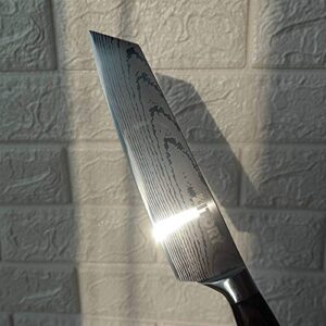 Kitory Kiritsuke Chef Knife 8" - Japanese Traditional Kitchen Knives for slicing meats and Vegetables - Ergonomic PakkaWood Handle - Laser Etched Waved Pattern