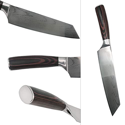 Kitory Kiritsuke Chef Knife 8" - Japanese Traditional Kitchen Knives for slicing meats and Vegetables - Ergonomic PakkaWood Handle - Laser Etched Waved Pattern