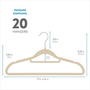 Premium Velvet Hangers with Tie Bar 20-Pack Slim Space Saving Coat Hanger, Non Slip Wardrobe Hangers, Clothes Hangers 360° Swivel Hook, Suit, Shirt Dress & Trouser Hangers - Thin Flocked Felt Hangers