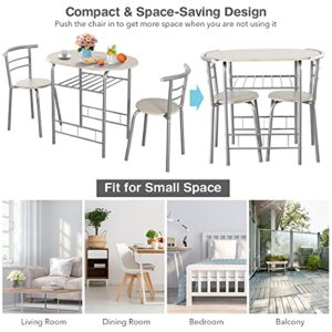 ARLIME 3-Piece Dining Set, Round Kitchen Table w/ 2 Chairs, Steel Frame & Wine Rack, Small Kitchen Table for Apartment, Dining Room, Kitchen, Small Space (Grey)