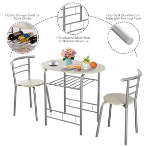 ARLIME 3-Piece Dining Set, Round Kitchen Table w/ 2 Chairs, Steel Frame & Wine Rack, Small Kitchen Table for Apartment, Dining Room, Kitchen, Small Space (Grey)