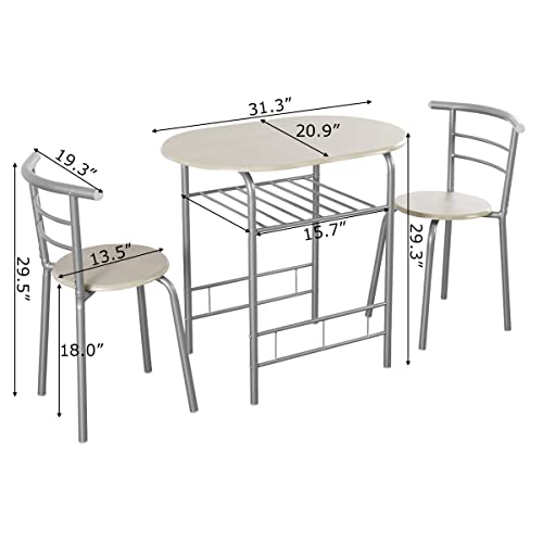 ARLIME 3-Piece Dining Set, Round Kitchen Table w/ 2 Chairs, Steel Frame & Wine Rack, Small Kitchen Table for Apartment, Dining Room, Kitchen, Small Space (Grey)