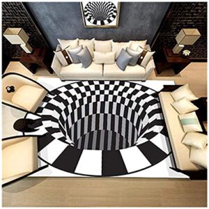 3D Rug, Removable Magic Floor Visual Illusion Shaggy Rug,Sofa Round Blanket,Black White Plaid Round Square Rugs Anti-Skid Non-Woven Durable Doormat 3D Visual Floor Rug Carpet for Living Room,A,0.6×0.6
